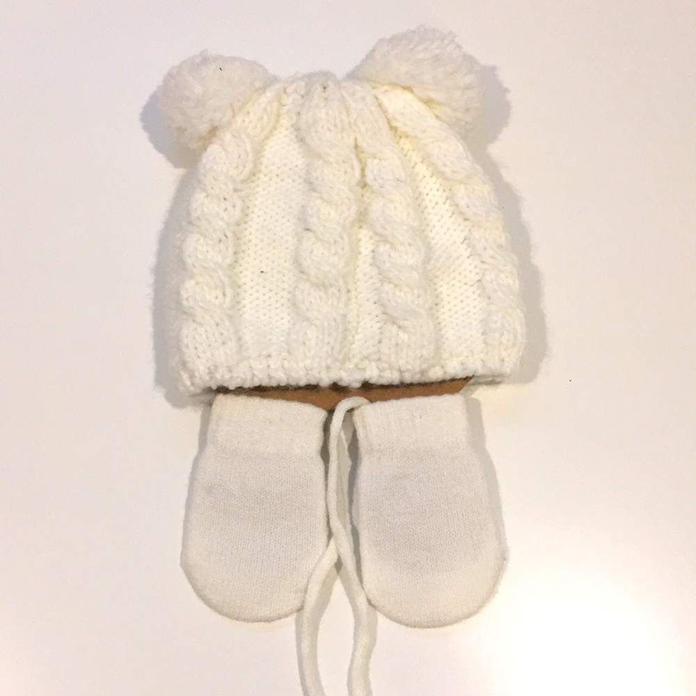 AARDVARK Toasty Knit White Toddler Hat & Mittens